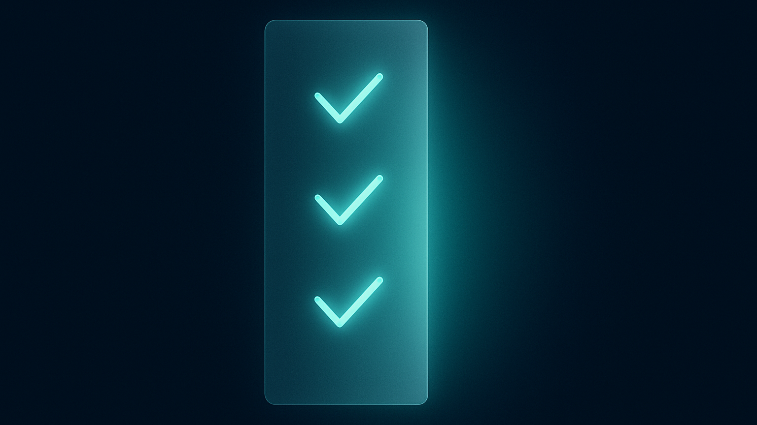 Three glowing check marks down a verification panel.