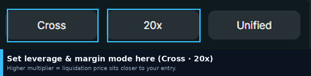 The Cross / Isolated control and the leverage multiplier at the top of the Hyperliquid order ticket